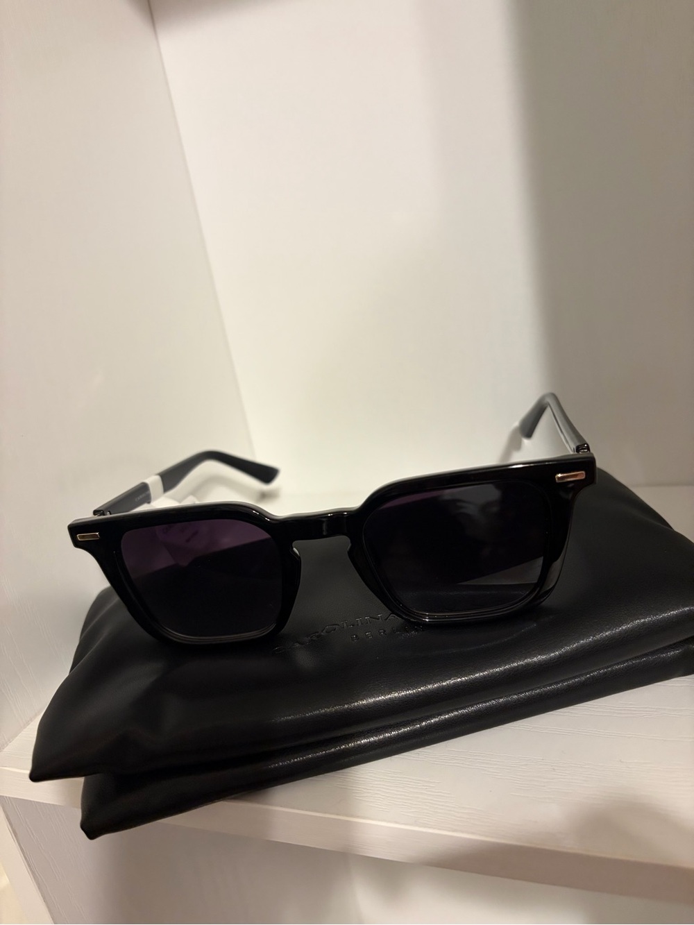 NWT Carolina Lemke Black Square Frame Sunglasses with Dark Lenses - Picture 4 of 5
